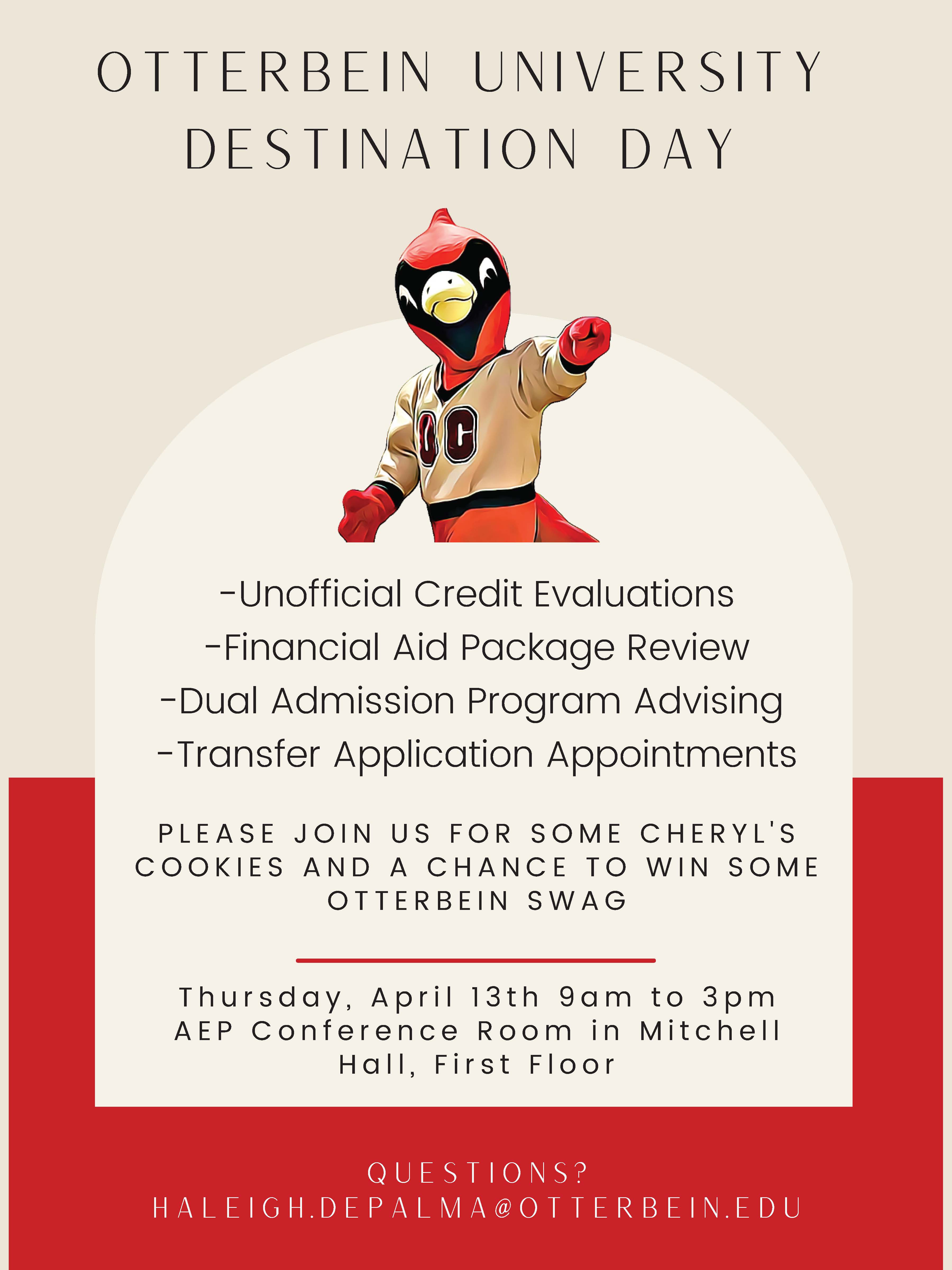 The flyer for Destination Day for Otterbein University. 