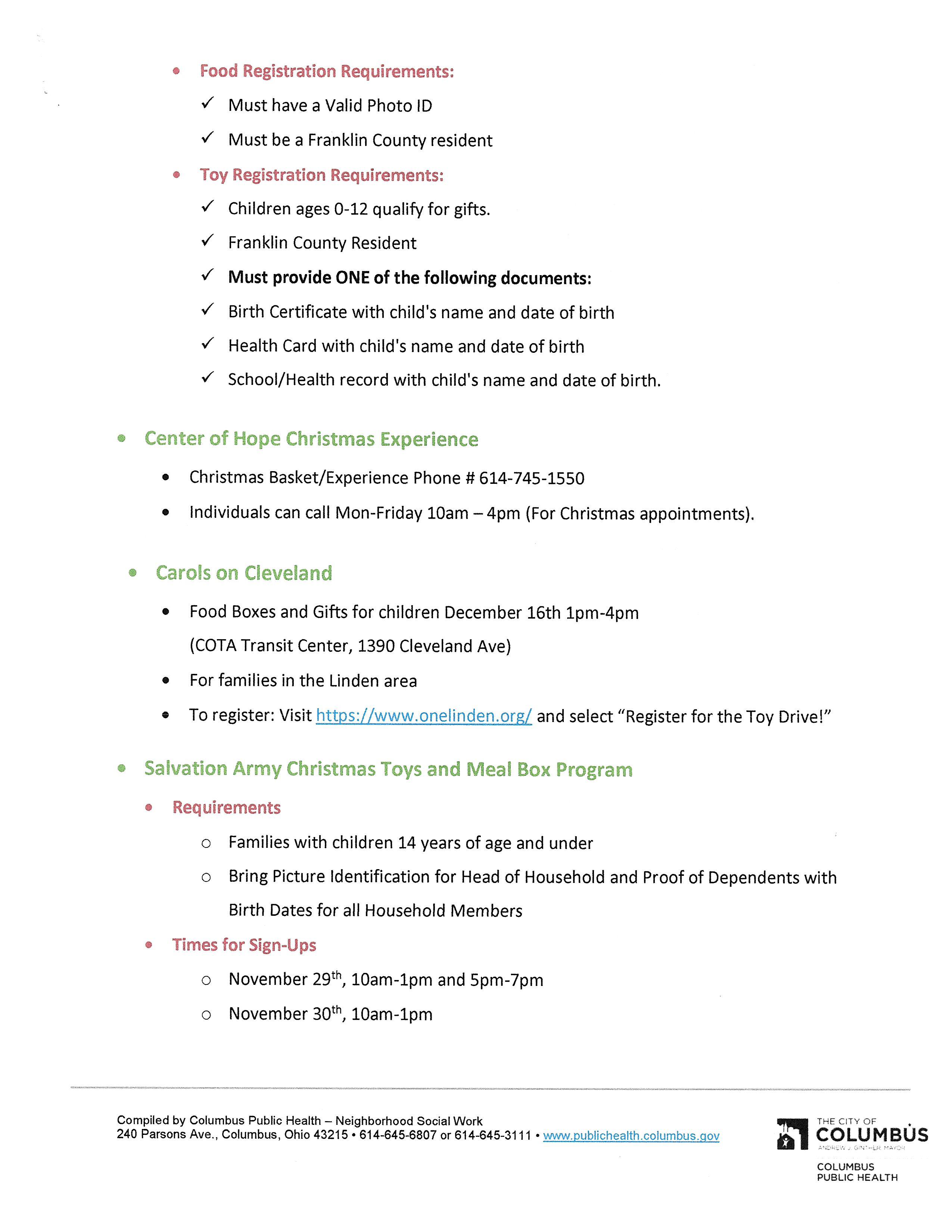 A list of holiday resources.