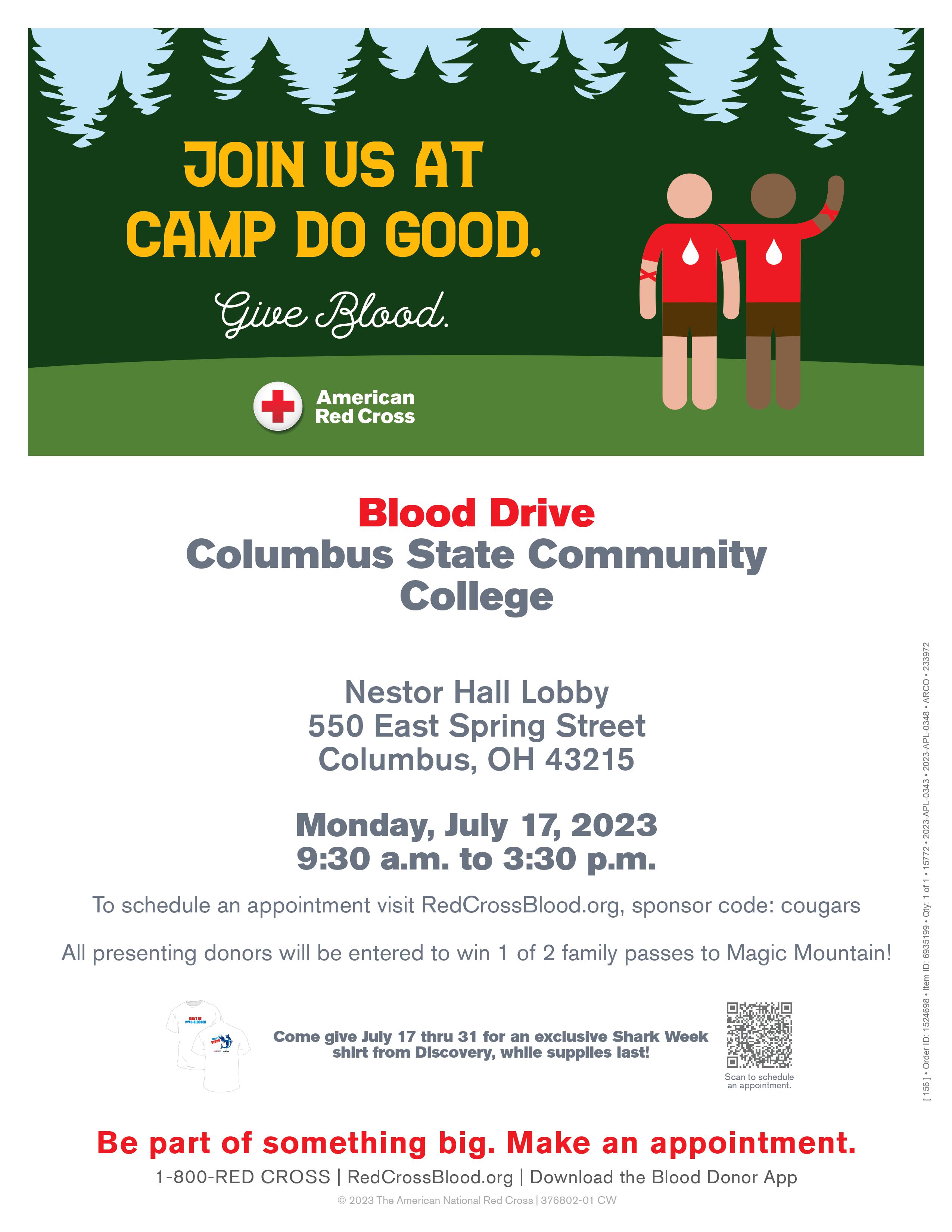 The flyer for the Blood Drive with information on how to register. 