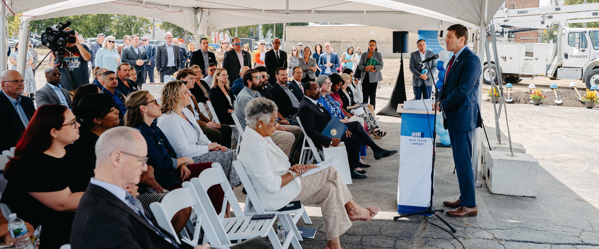 Columbus State President David Harrison address attendees of the official groundbreaking for the Opportunity Pointe project across from the Columbus Campus on Aug 24.