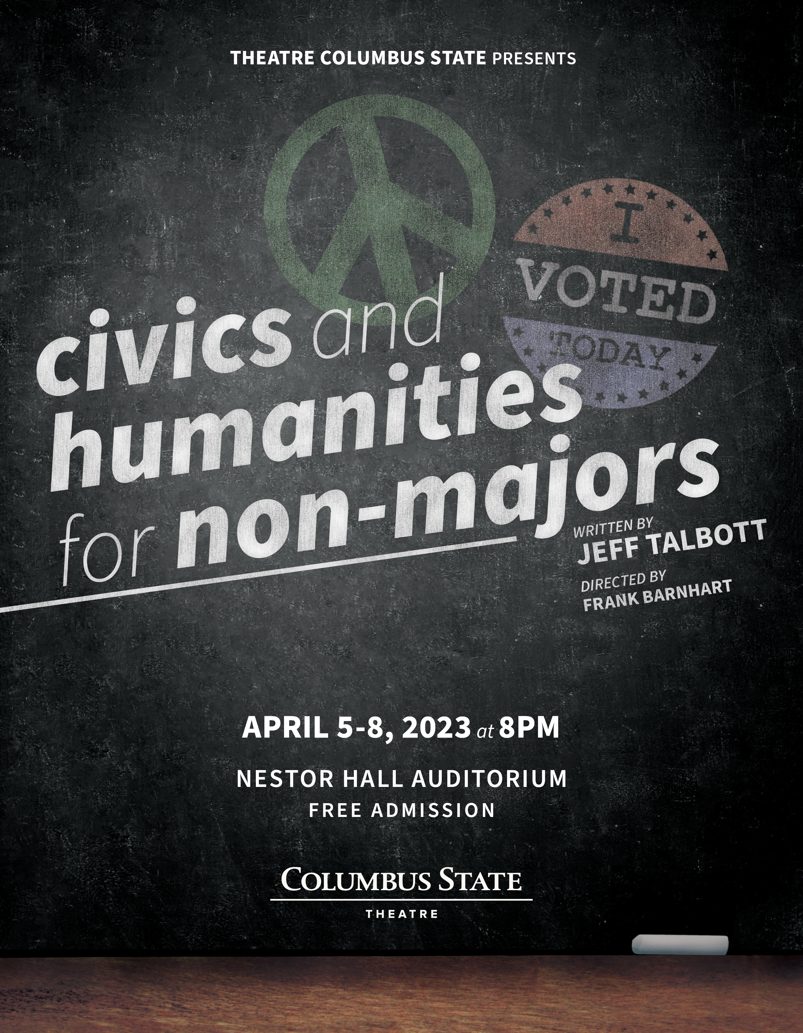 The poster for the play "Civics and Humanities for Non-Majors." 