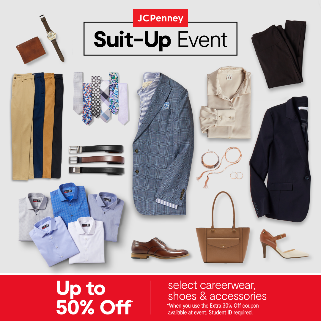 The official flyer for the JCPenney Suit Up event.