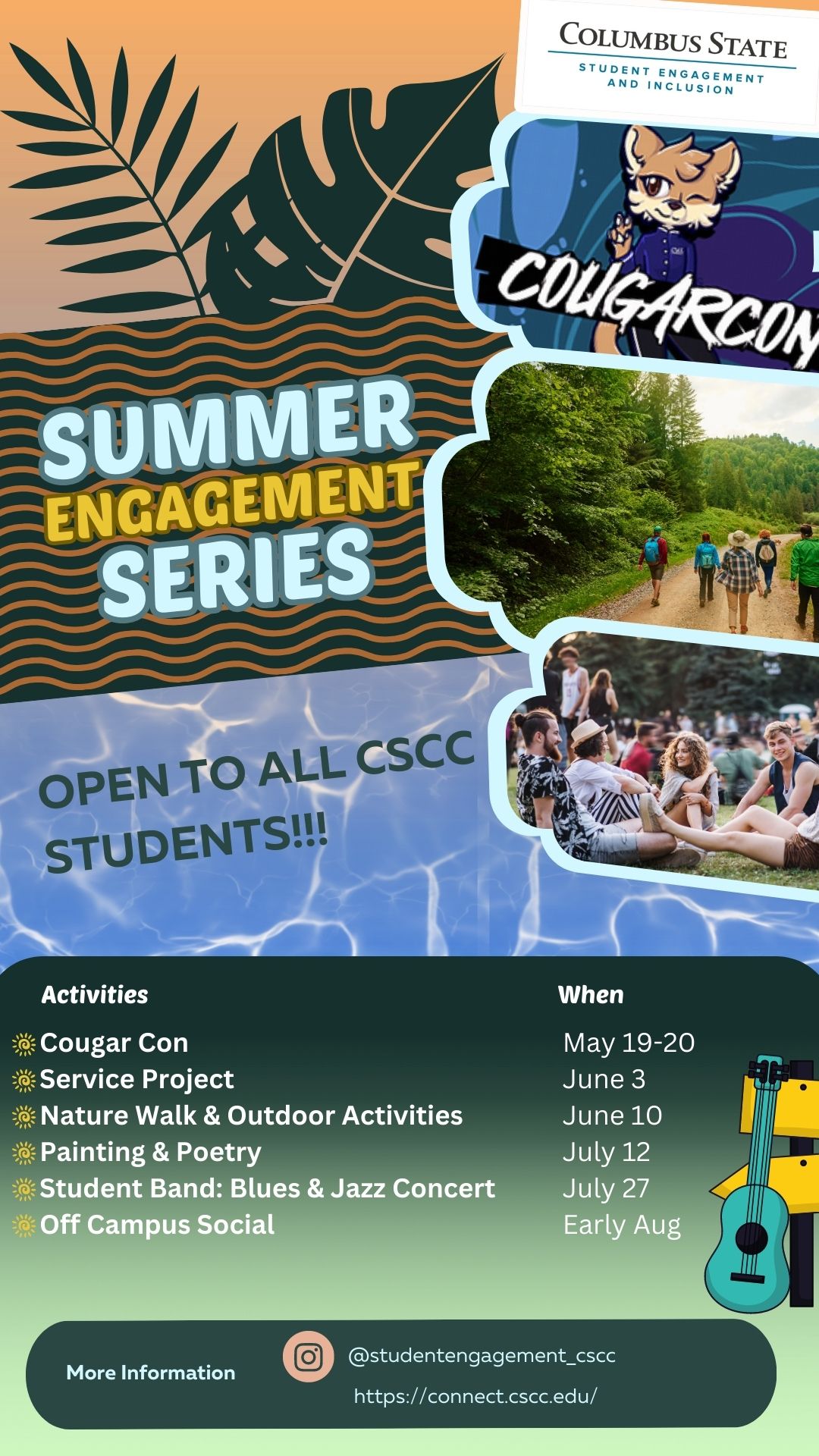 The Summer Engagement Series flyer with the dates of each event.