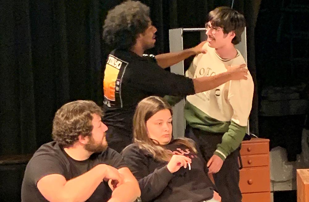 , Left to right, Theatre Columbus State’s Joseph DeAngelo, Joanie Shafer, Zachery Franklin, and Dylan Peterson rehearse ahead of the opening of “Say Goodnight, Gracie.”