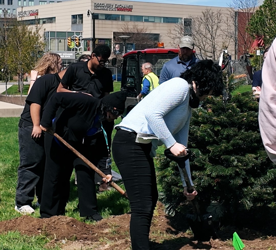 Columbus State students, assisted by the college Facilities Management team, planted trees around the Columbus Campus on April 22. 