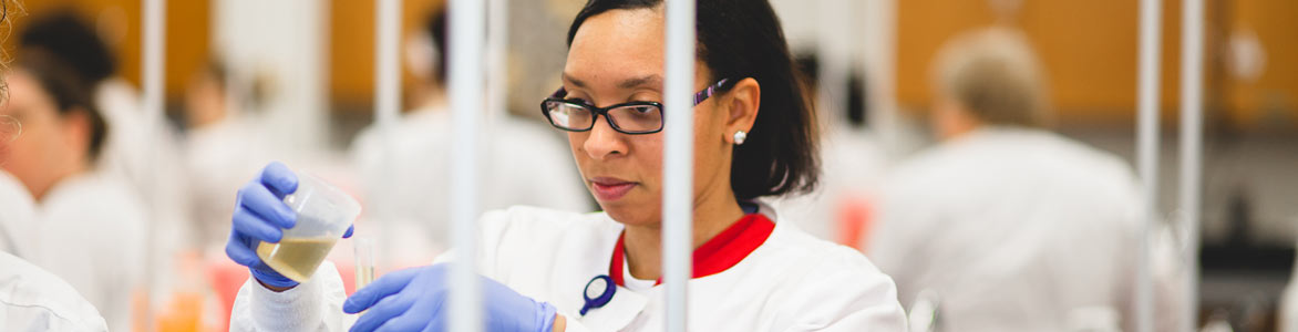 Student in medical assisting lab