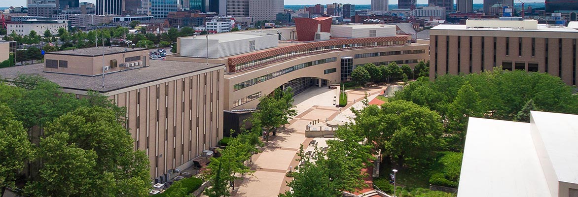 Columbus State campus with city skyline in the background