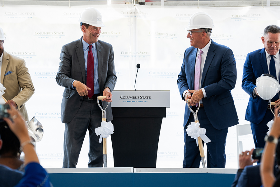 Columbus State President David T. Harrison and OhioHealth CEO Stephen E. Markovich prepare to break ground.