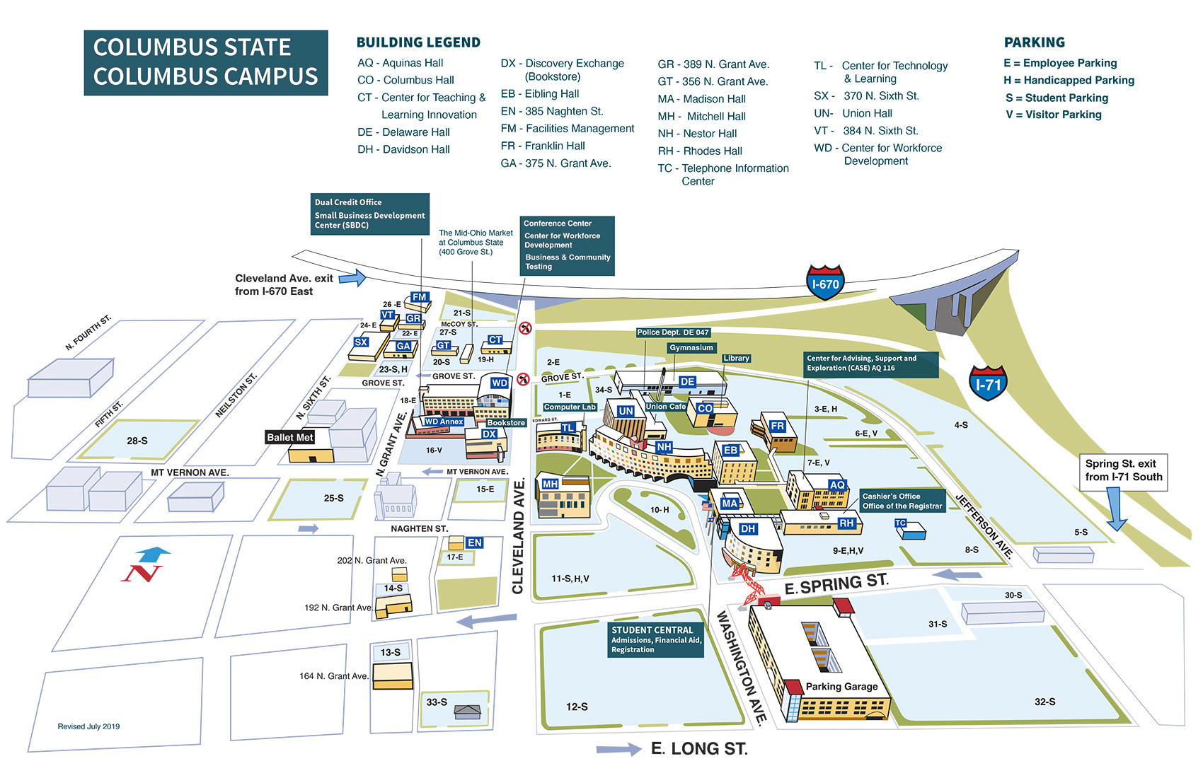 Detailed map of the Columbus State main campus.