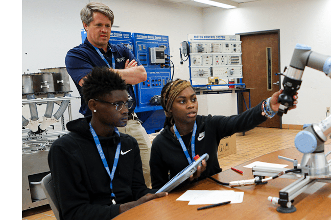 Grants funded Summer Enrichment camps exposing high school students to various In Demand STEM fields. Relevant equipment for the Robotics Lab:  Multi-axis CNC robotic arm,  CNC mill, Universal Robot 3e,  Universal Robot 10e,  AC/DC Electrical Learning System (T7017),  Electric Motor Control Learning System (ODHE RAPIDS)