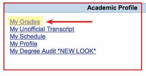 CougarWeb Grades link location 