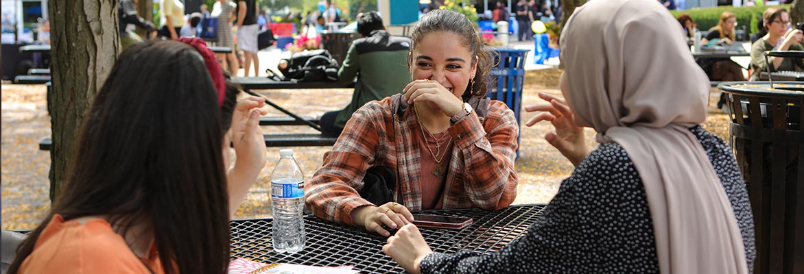 Group of students talking on Columbus State Campus