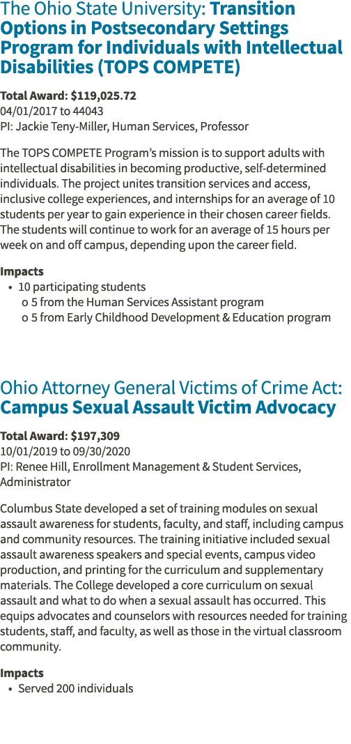 The Ohio State University: Transition Options in Postsecondary Settings Program for Individuals with Intellectual Dis   