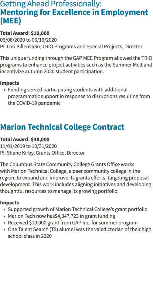 Getting Ahead Professionally: Mentoring for Excellence in Employment (MEE) Total Award:  10,000 06 08 2020 to 06 19 2   