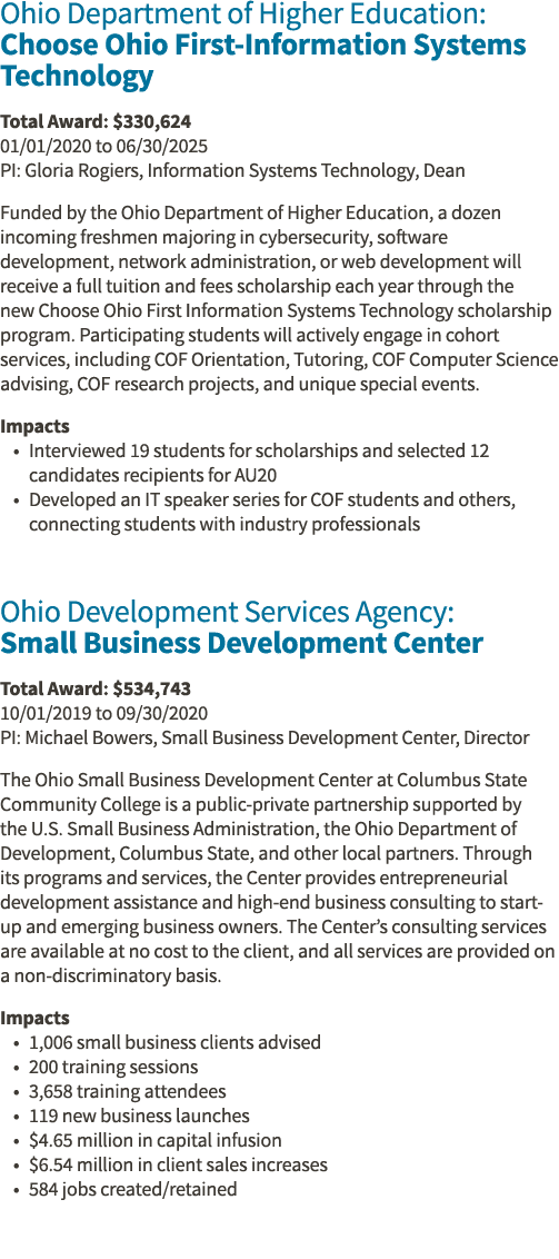 Ohio Department of Higher Education: Choose Ohio First-Information Systems Technology Total Award:  330,624 01 01 202   