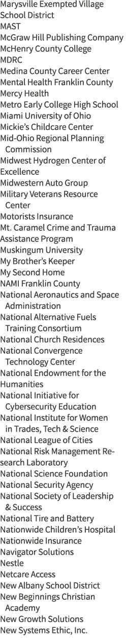 Marysville Exempted Village School District MAST McGraw Hill Publishing Company McHenry County College MDRC Medina Co   