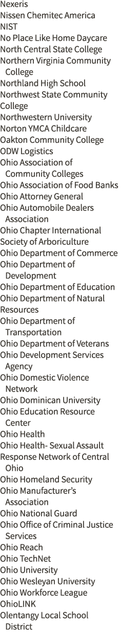 Nexeris Nissen Chemitec America NIST No Place Like Home Daycare North Central State College Northern Virginia Communi   