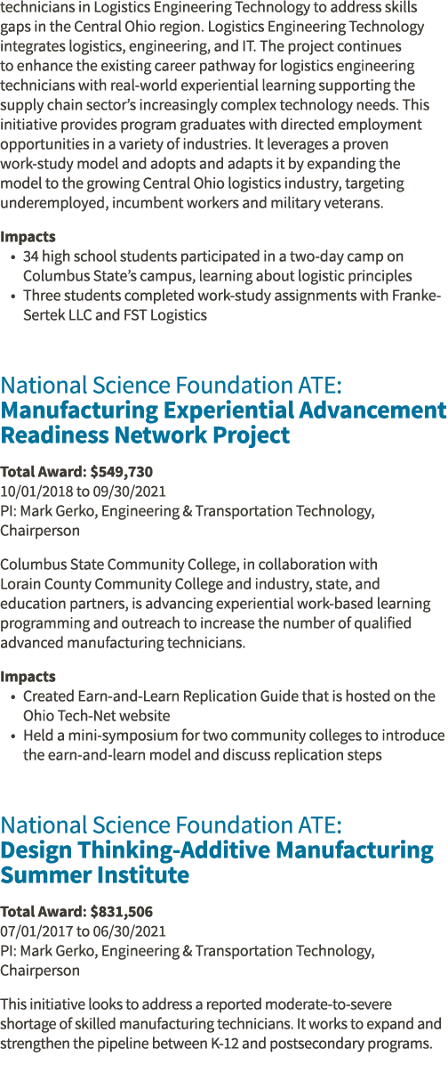 technicians in Logistics Engineering Technology to address skills gaps in the Central Ohio region  Logistics Engineer   