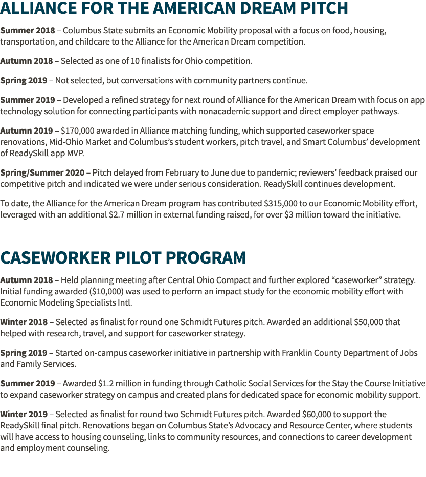Alliance for the American Dream Pitch Summer 2018   Columbus State submits an Economic Mobility proposal with a focus   