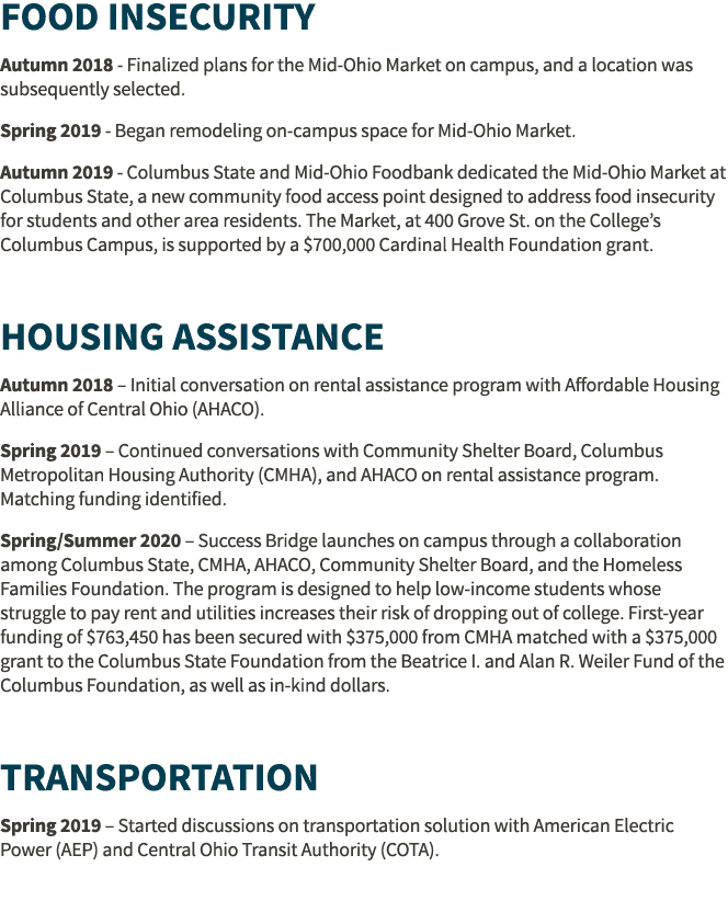 Food Insecurity Autumn 2018 - Finalized plans for the Mid-Ohio Market on campus, and a location was subsequently sele   