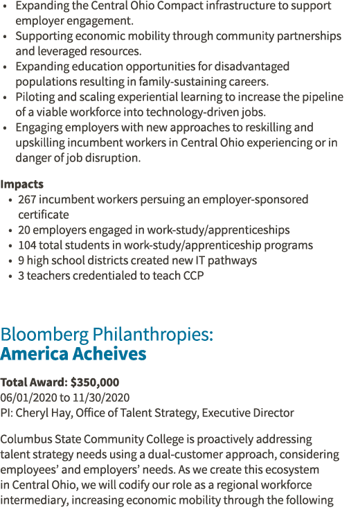   Expanding the Central Ohio Compact infrastructure to support employer engagement    Supporting economic mobility th   