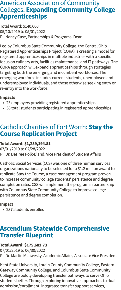 American Association of Community Colleges: Expanding Community College Apprenticeships Total Award:  140,000 05 10 2   