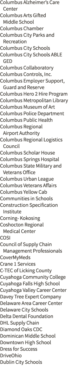 Columbus Alzheimer s Care   Center Columbus Arts Gifted   Middle School Columbus Chamber Columbus City Parks and    R   