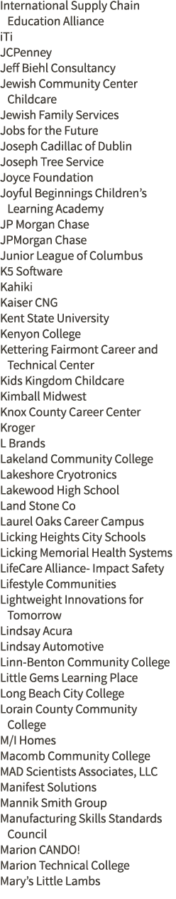 International Supply Chain   Education Alliance iTi JCPenney Jeff Biehl Consultancy Jewish Community Center   Childca   