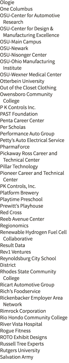 Ologie One Columbus OSU-Center for Automotive   Research OSU-Center for Design &   Manufacturing Excellence OSU-Main    