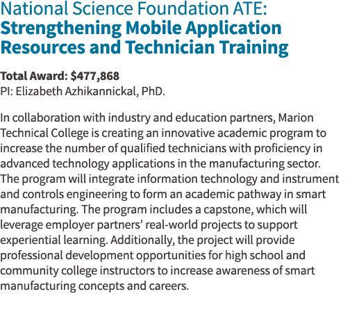 National Science Foundation ATE: Strengthening Mobile Application Resources and Technician Training Total Award:  477   