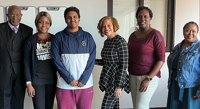 
February 2023 - Members of the African/African American ERG awarded Columbus State student Bukhari Farah a full scholarship to attend the Civil Rights Heritage Bus Tour this spring.   
