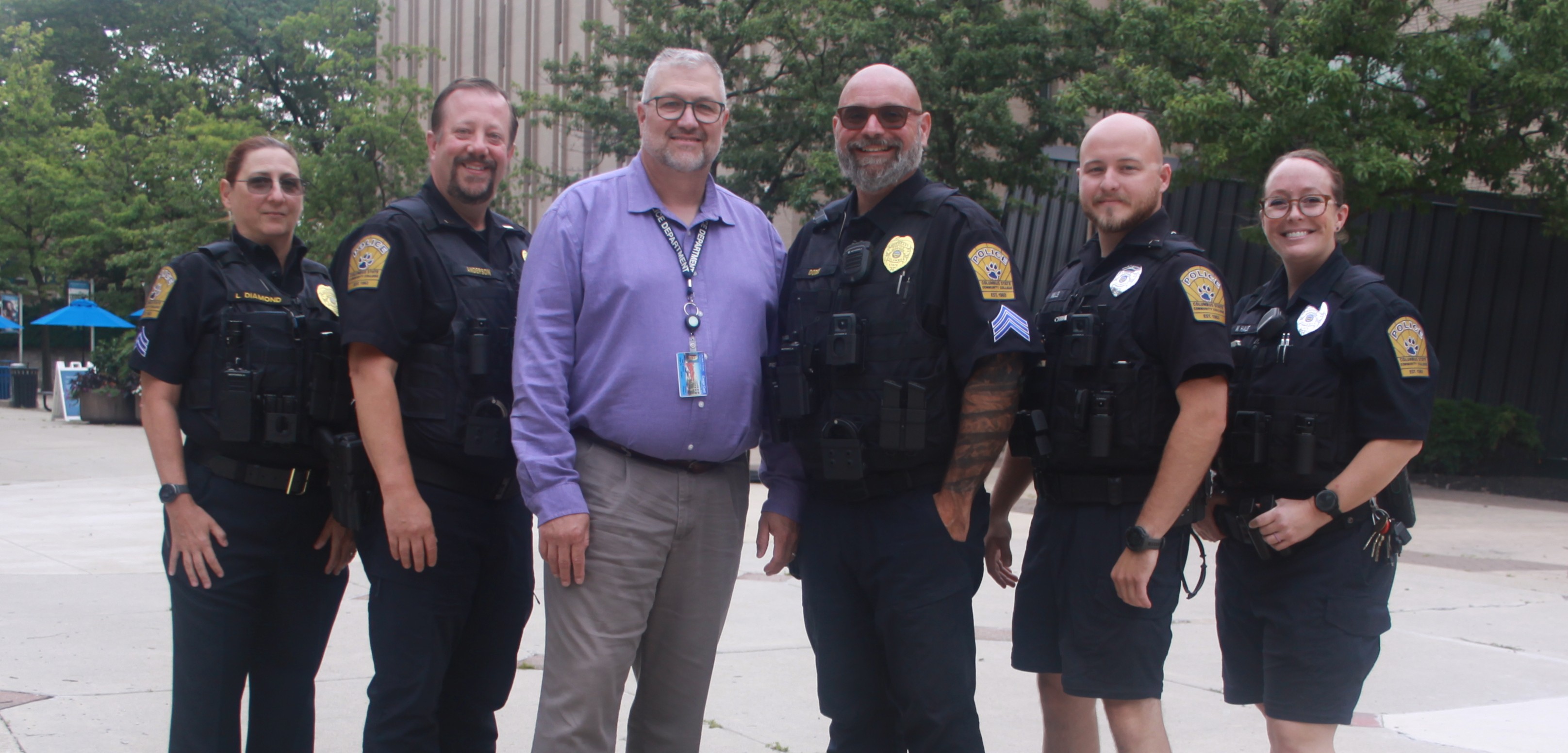Left to right, Sgt. Laura Diamond, Lt. Tracy Anderson, Chief Sean Asbury, Sgt. Jeff Dodge, Officer Arlie Mills, and Officer Megan Hale.