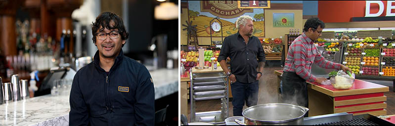 A photo with Avishar Barua on the left, then a photo on the right with Guy Fieri from the Food Network and Avishar Barua.