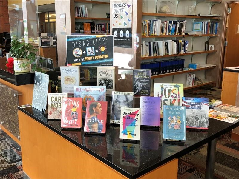 The Library at the Delaware Campus has set up a display of books with disability themes that are available to be checked out by faculty, staff, and students.