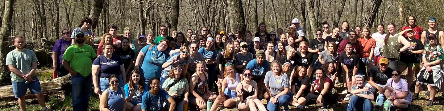 Students attending Silent Weekend gathered for a picture in Hocking Hills.