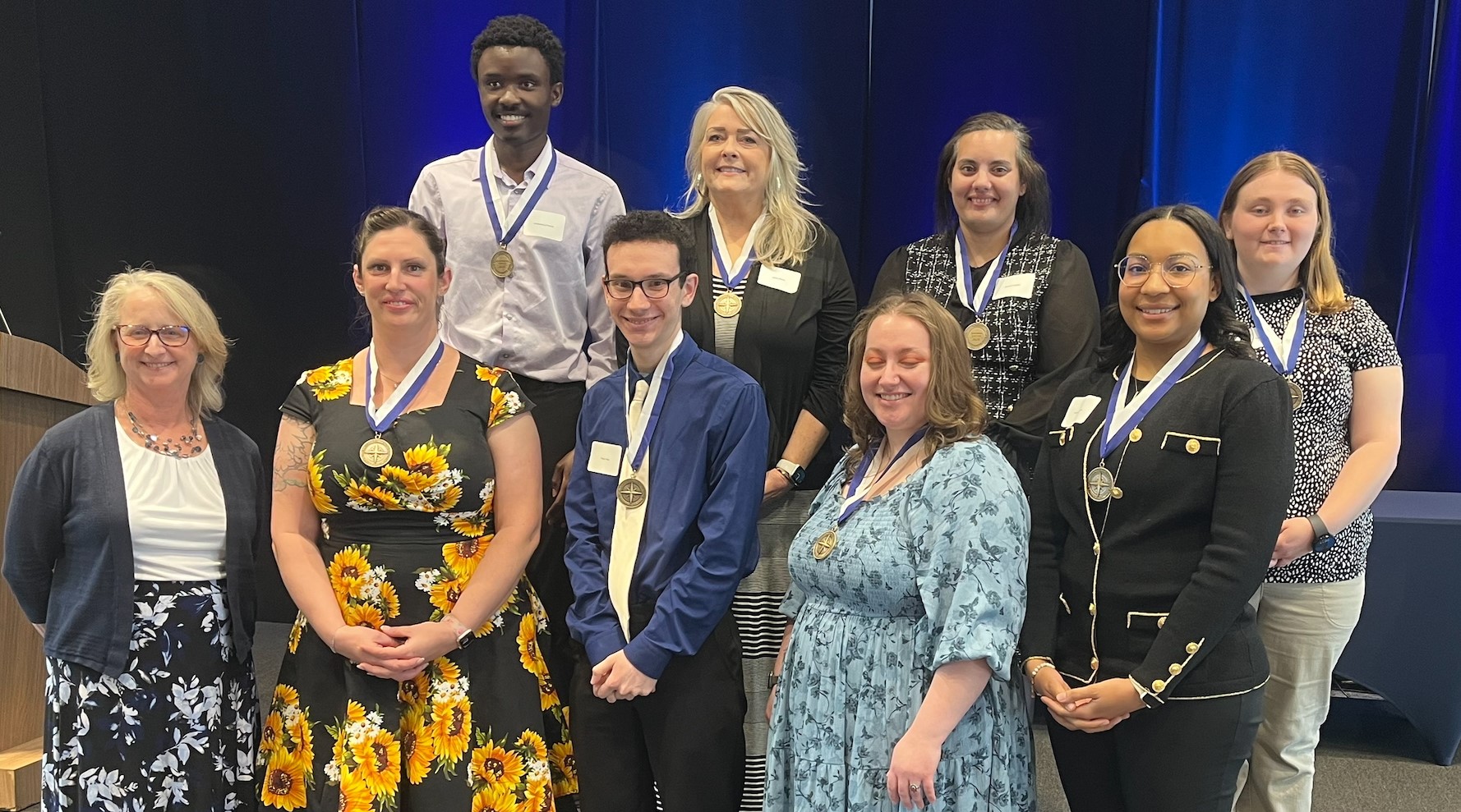 Pictured top row left to right: Heisenberg Francis, Jamie Eisner, Shawna Easton, and Sophie Coffenberry; bottom row: Associate Vice President Kelly Hogan, Ashley Williams, Aiden Walz, Maya Loken, and Kennedy Harshaw.