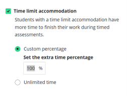 Blackboard screenshot of Time Limit Accommodation interface