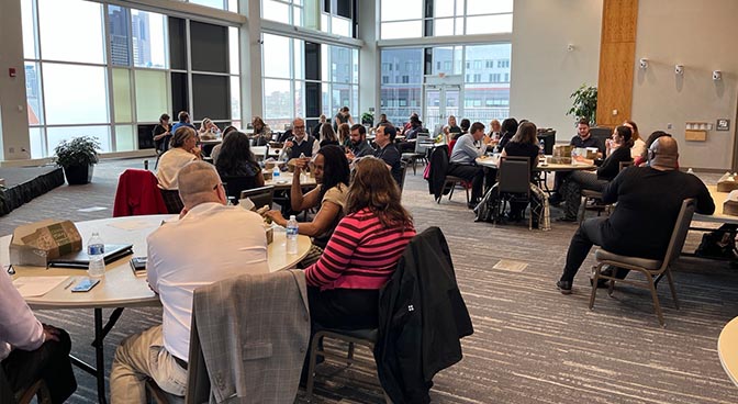 
March 2023 - The Prism ERG hosted a lunch and learn with Ramona Peel of the Equitas Health Institute. Participants from across the college learned about trans and non-binary inclusivity practices for the workplace.
