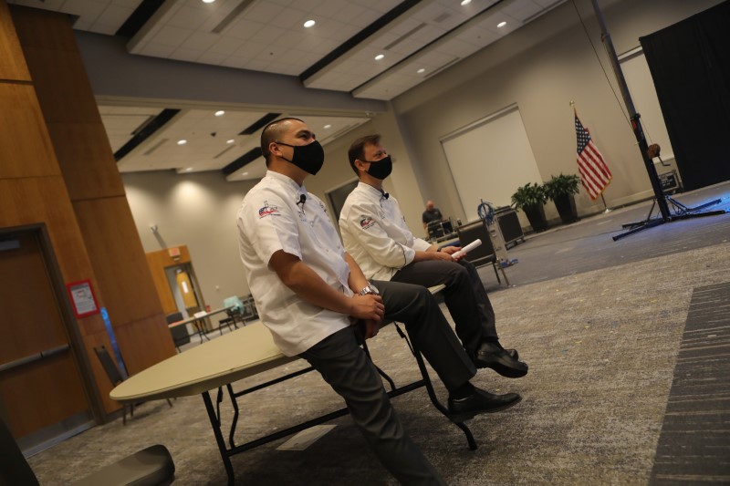 
Culinary Arts and Executive Chef L. Fernando Mojica, left and Chef Josh Wickham, right, senior director of the School of Hospitality Management and Culinary Arts, were among those taking part in the live elements for this year’s Taste the Future virtual event in the WD on October 13, 2020.
