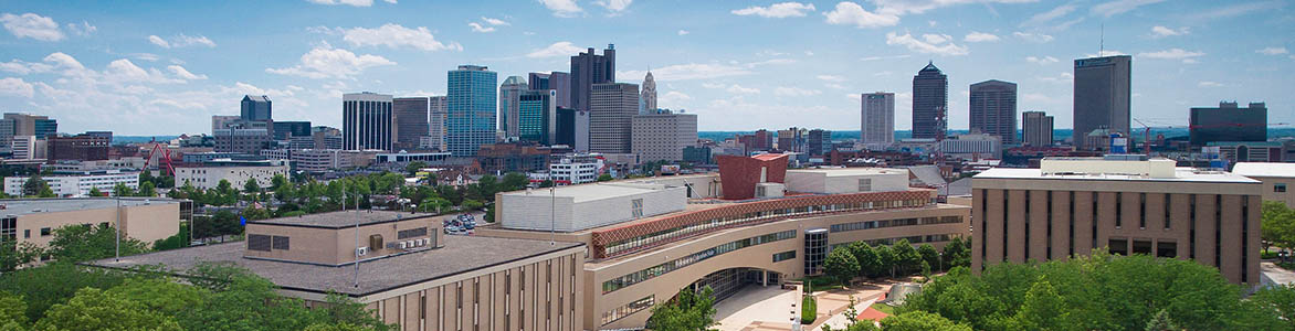 Columbus campus with downtown in background