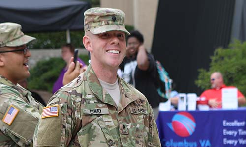 Veteran in military attire at Columbus State.